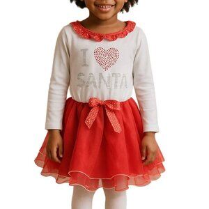 Kirubaby Toddler Girls Size 4T Dress I Heart Santa Long Sleeve Holiday Red White